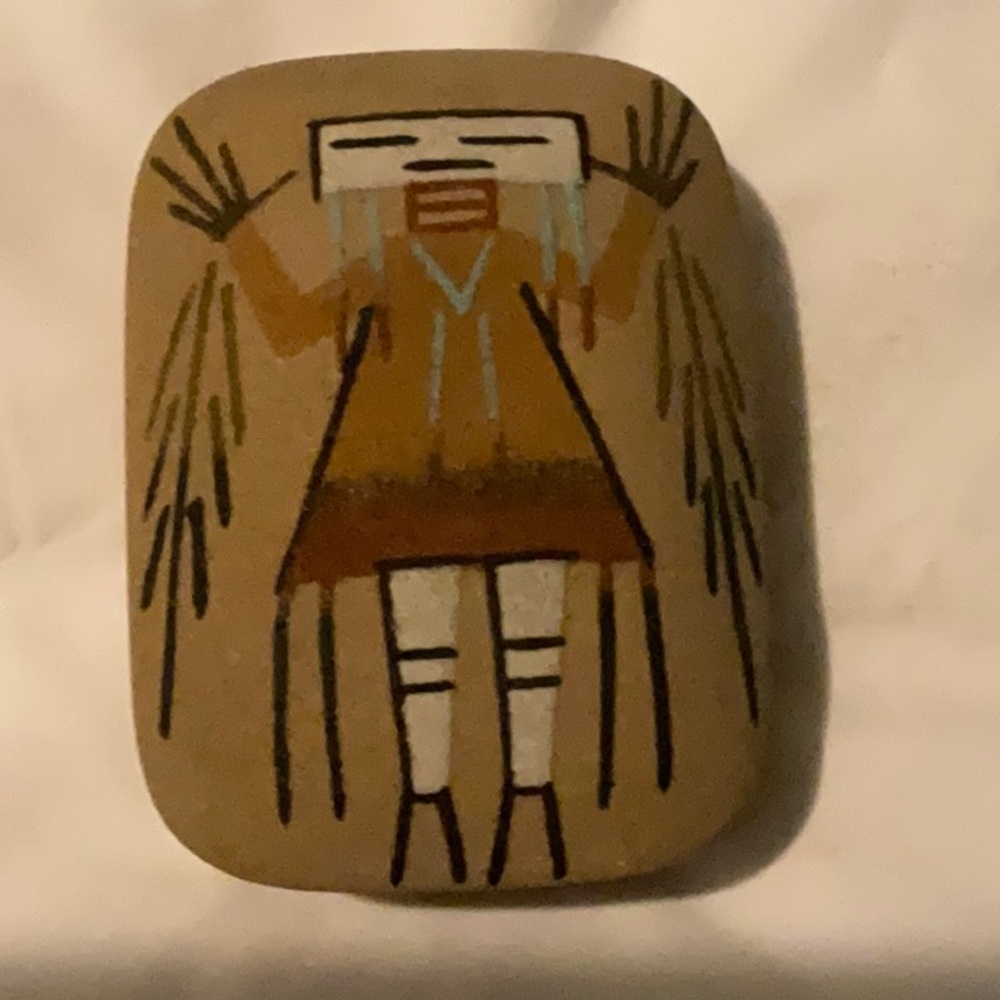 ⬛️ VTG 1990 Signed Navajo Sand Painting Ceramic Trinket Box LaVerne Smith Yei